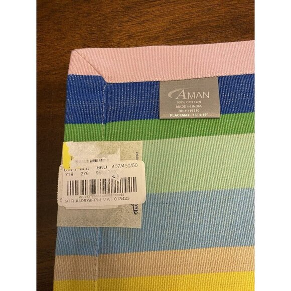 AMAN Placemats Cotton Colorful Striped Fiesta Summer Table Linens - Picture 5 of 10